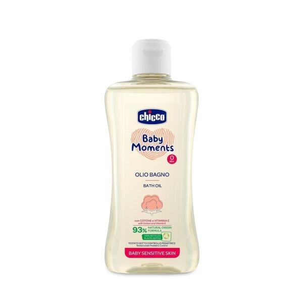 CHICCO Olej do kúpeľa s bavlnou a vitamínom E Baby Moments Sensitive 93 % prírodných zloži
