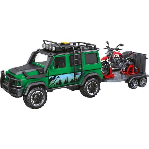 CITY SERVICE CAR - 1:14 Veicolo della guardia forestale con rimorchio e moto con suoni e luci