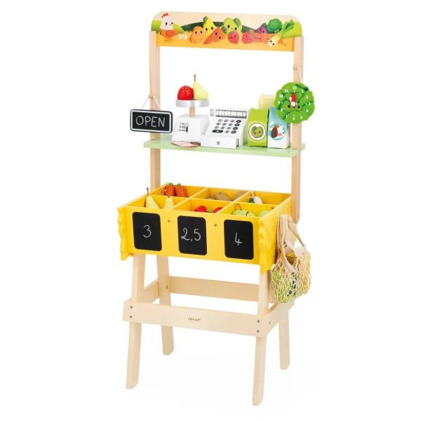 Janod Farm Drevený obchod Farma s pokladňou, váhou, ovocím a zeleninou