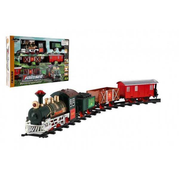 Vlak + 3 vagóny s kolejemi 8ks, na baterie se zvukem a světlem