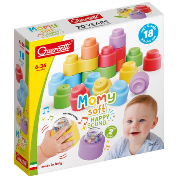 Quercetti Momy Soft Happy Sound - mäkké kocky + 2 zvukové kocky - 18 ks
