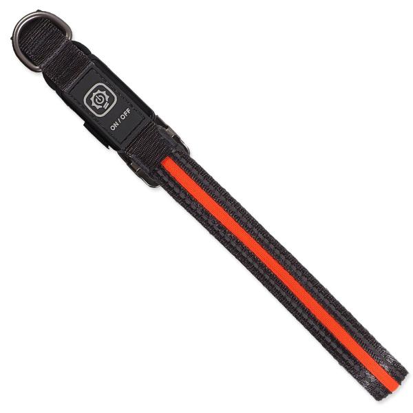 Obojek Dog Fantasy USB LED nylonový svítící S-M oranžový 1,9x35-50cm (obrázek 3)