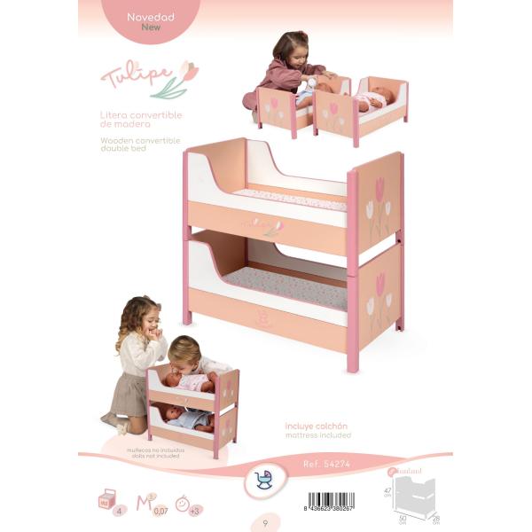 DeCuevas 54274 Postýlka pro panenky dřevěná 2 v 1 Tulipe 2025
