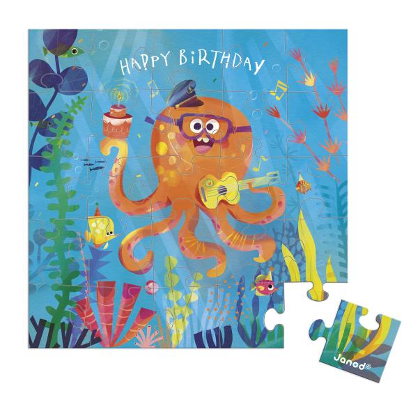 Janod Blahopřání k narozeninám s puzzle Chobotnice