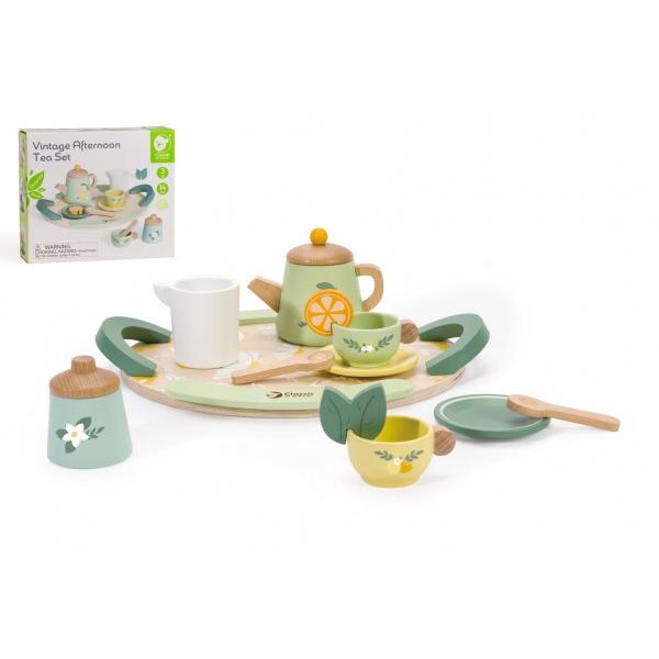 Čajová sada nádobí dřevo 14ks v krabici