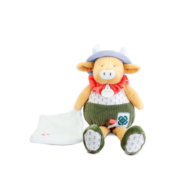 Doudou Dárková sada Plyšová kravička Aneth s dečkou zelená 28 cm