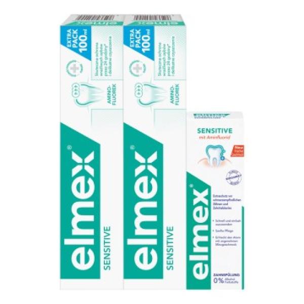 Elmex Sensitive duopack – 2x zubná pasta 100ml + ústna voda 100ml