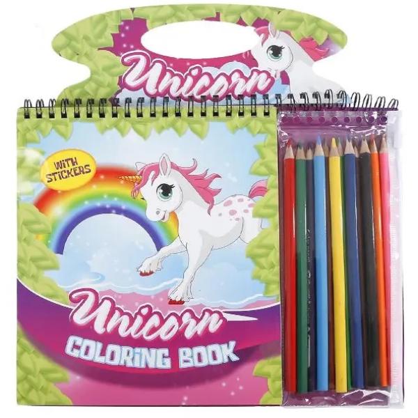 Unicorn sada omalovánek s nálepkami, šablonami a 12ks pastelek