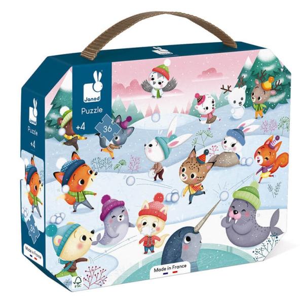 Janod Puzzle v kufríku Party na snehu 36 ks