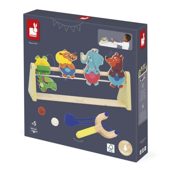 Janod Applepop Dřevěná stolní hra pro děti Střelba prakem