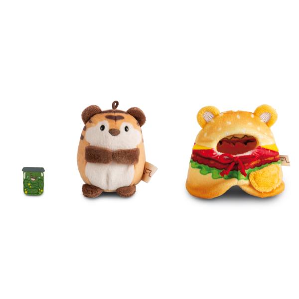 NICI plyš MyMochi Tiger Tiggy 8cm v kostýmu hamburger a okurka, set dárkové balení (obrázek 6)