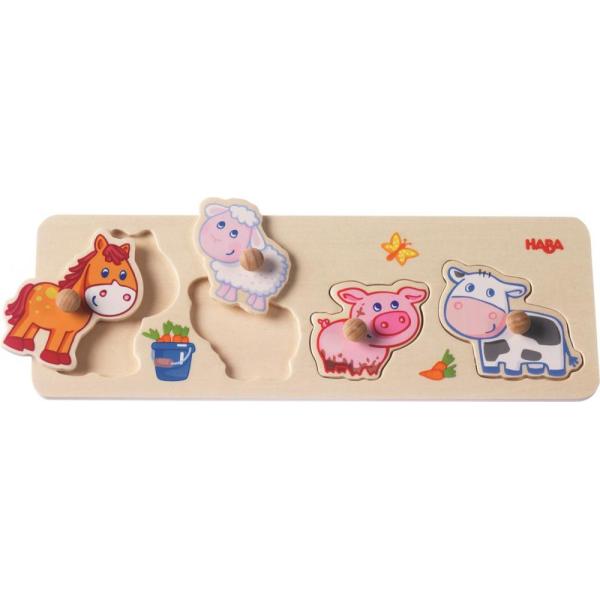 Haba Drevené vkladacie puzzle s úchytom Mláďatká na farme