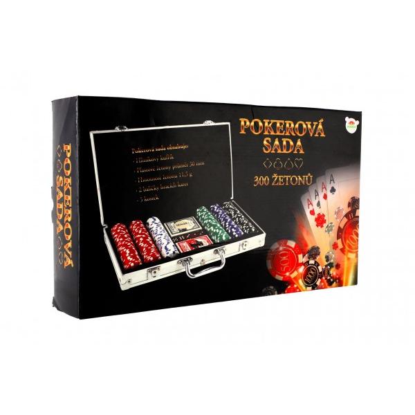Pokerová sada 300 kusů + karty + kostky v hliníkovém kufru 40x24x8cm