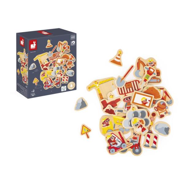 Janod Dřevěné magnetky pro děti Na stavbě 24 ks