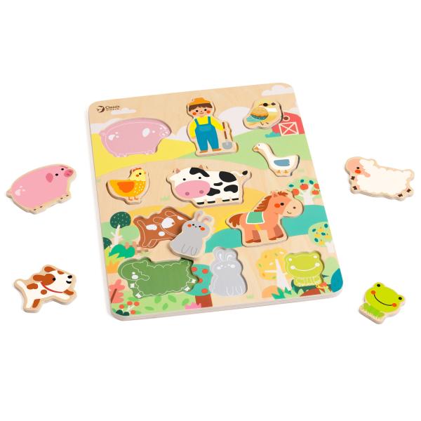 Drevené Puzzle/vkladačka dosková, farma