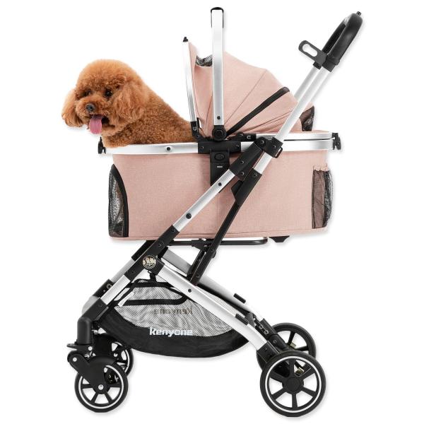 Kočárek Kenyone 56x73x103cm růžový, stříbrná konstrukce