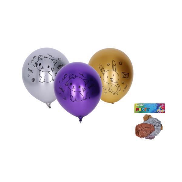 Balónek nafukovací 30cm – sada 5ks, chromový zvířátka