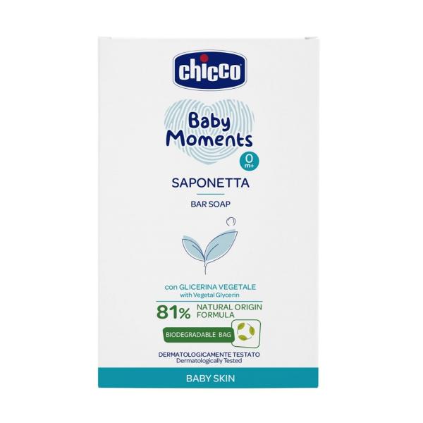 CHICCO Mydlo na ruky tuhé s rastlinným glycerínom Baby Moments 81 % prírodných zložiek 100