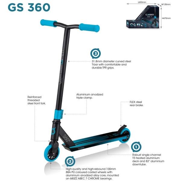 Globber Freestyle Koloběžka STUNT SCOOTER GS 360 Black - lime green (obrázek 6)