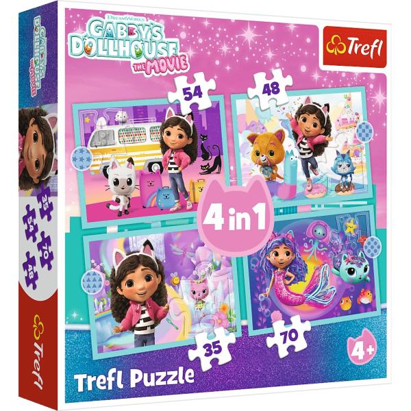 Trefl Puzzle 4v1 Gabby's Dollhouse - Gabbyino velké dobrodružství