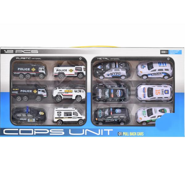 Sada aut policajních 7-8cm 6ks volný chod + 6ks kov na zpětný chod