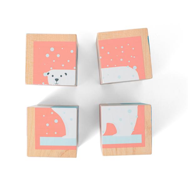BS Toys Dřevěné obrázkové kostky se zvířátky – 4 ks