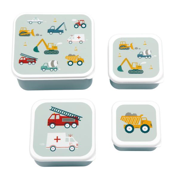 A Little Lovely Company Set Di 4 Contenitori Porta Pranzo Fantasia Veicoli-image