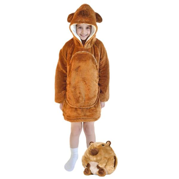 Cozy Noxxiez CH307 Kapybara – hřejivá televizní mikinová deka s kapucí pro děti 3 – 6 ro