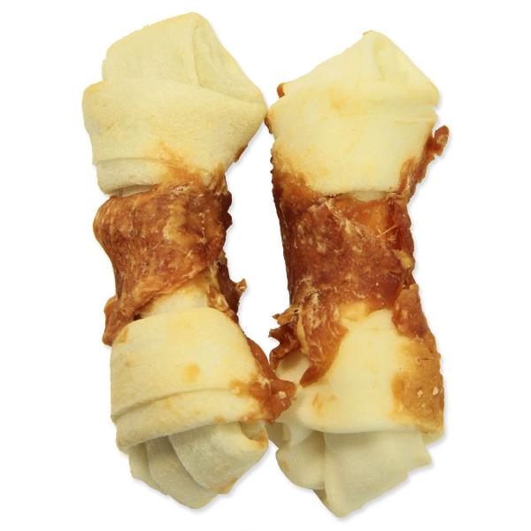 Pochoutka Rasco Premium buvolí kůže obalená kuřecím masem, uzly 11cm 80g