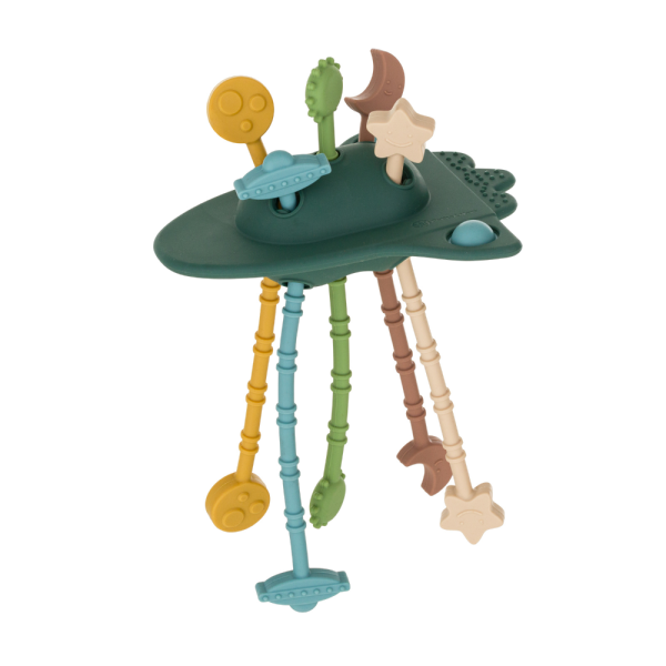 PETITE&MARS Hračka silikónová senzorická Crazy rocket Misty Green 10m+