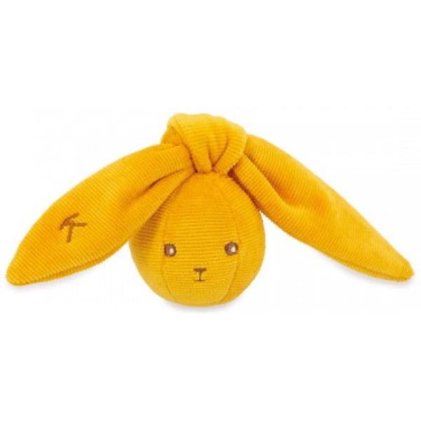 Kaloo Lapinoo Jemná chrastítko ve tvaru kuličky s uvazovacími ušima okrová