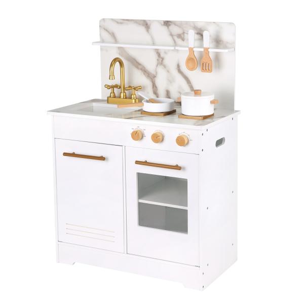 New Classic Toys Dřevěná kuchyňka – bílá s mramorovým designem