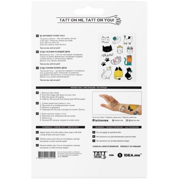 TATTonMe Voděodolné dočasné tetovačky Kočky mix