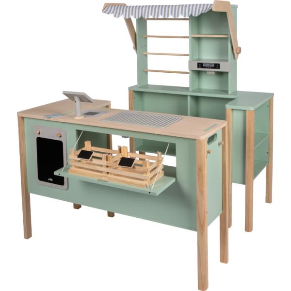 Dřevěný obchod a kuchyňka Tasty zelená 2 v 1