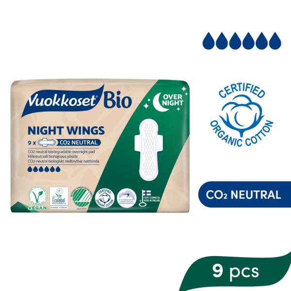 VUOKKOSET BIO Noční vložky s křidélky Night Wings (9 ks)