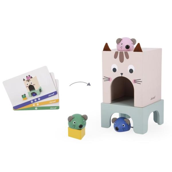 Janod - Gamma Pedagogia - Orientarsi Nello Spazio Gatto E Topi - 6 Accessori In Legno + 12 Carte - Gioco Educativo Per Bambini - Dai 36 Mesi, J05078-image