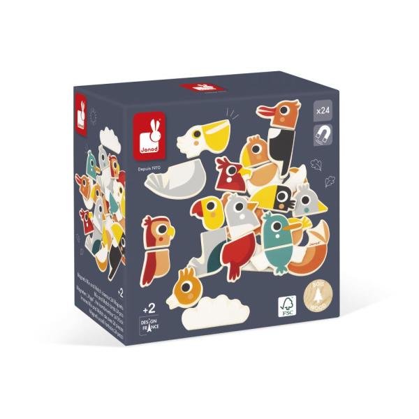 Janod Dřevěné magnetky Vytvoř si ptáčky 24 ks