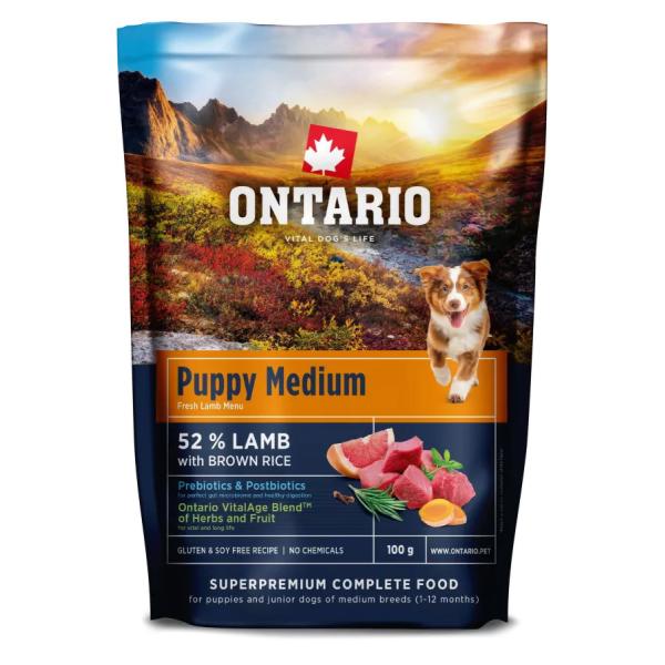 Vzorek Ontario Puppy Medium Lamb & Brown Rice 0,1kg