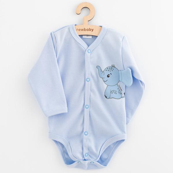 Dětské celorozepínací body s dlouhým rukávem New Baby Happy Elephant blue 56 (0 - 3 m)