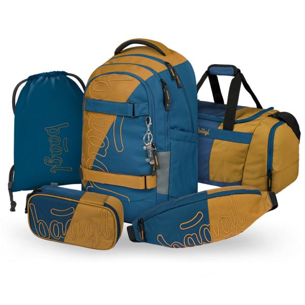 Baagl Set Di Zaini Per La Scuola, Per Ragazzi E Ragazze, 5 Pezzi, (Skateboard, Skate Max, Astuccio, Sacca Sportiva, Marsupio), Zaino Ergonomico Per La Scuola, 30 L, Duo, L, Designer-image