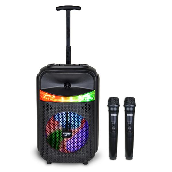 Bontempi karaoke set Bezdrôtový reproduktor na kolieskach s 2 bezdrôtovými mikrofónmi, RGB
