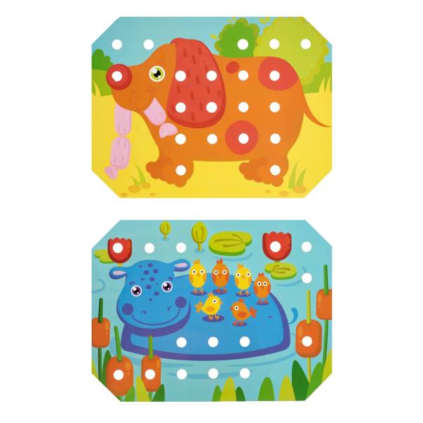 Lucy & Leo 321 Mozaika s pinzetou a vyšívání – dřevěný herní set s předlohami