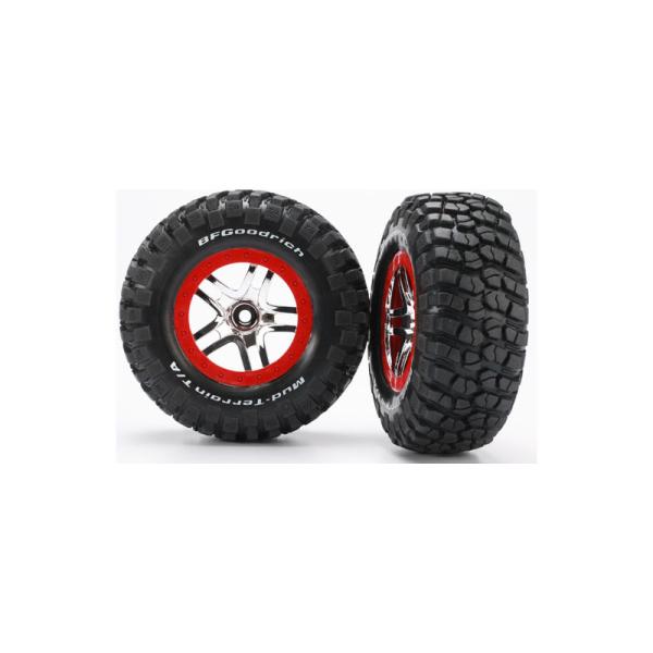Traxxas koleso 2.2/3.0", disk SCT Split-Spoke strieborný-červený, pneu KM2 S1 (2)
