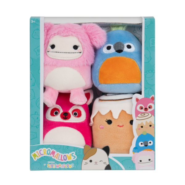 SQUISHMALLOWS Micromallows 4Pack – Mýval, Bigfoot, Ara, Skořicová rolka