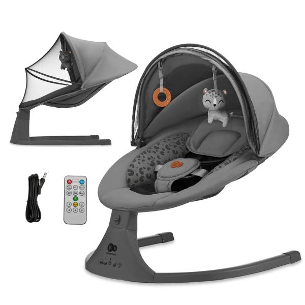 KINDERKRAFT Houpací lehátko s melodií 2v1 Lumi, do 9 kg, Premium Dark Grey