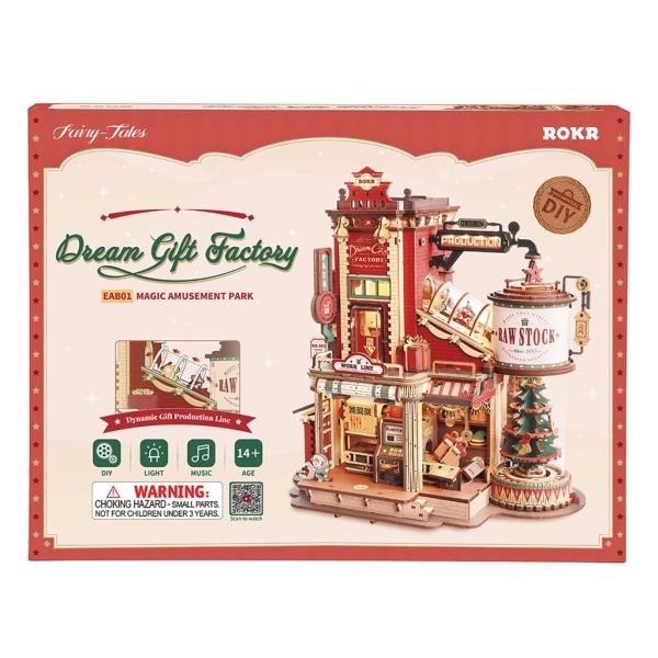 RoboTime 3D dřevěná skládačka hrací skříňky Kouzelná továrna na dárky