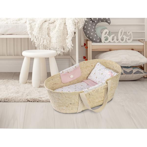 Llorens 201 – Mojžíšův košík pro panenku s povlečením a doplňky