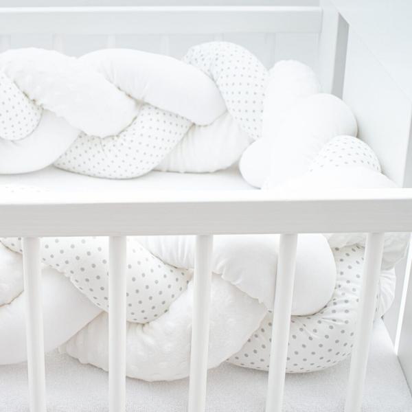 Ochranný mantinel do postýlky vrkoč New Baby Minka a Bodky šedý