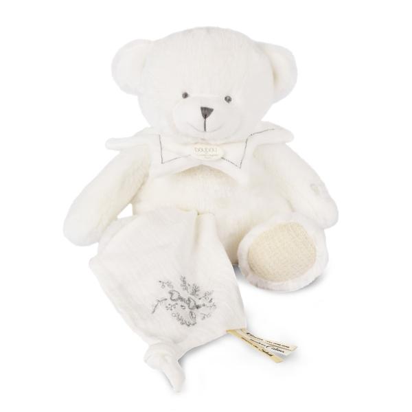Doudou Dárková sada Plyšový medvídek s dečkou 30 cm béžový