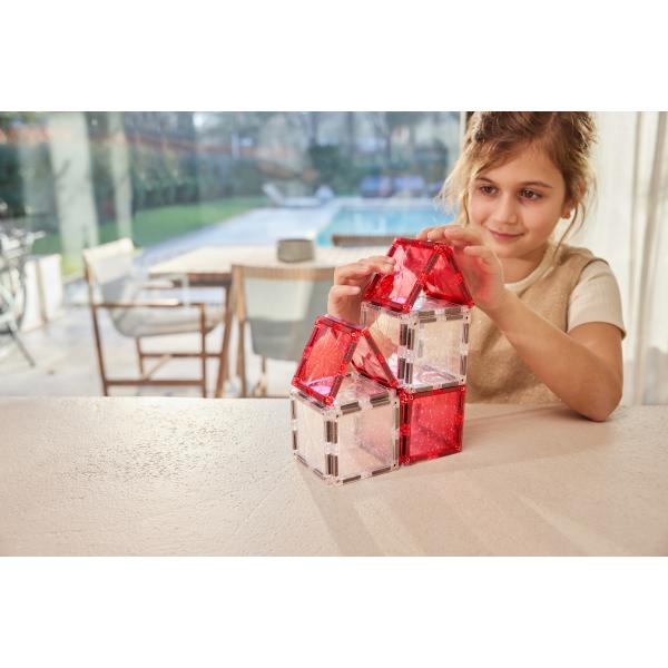 Cleverclixx Magnetická stavebnice Glitter Tiles Pack Transparent - růžová – 16 ks (obrázek 10)